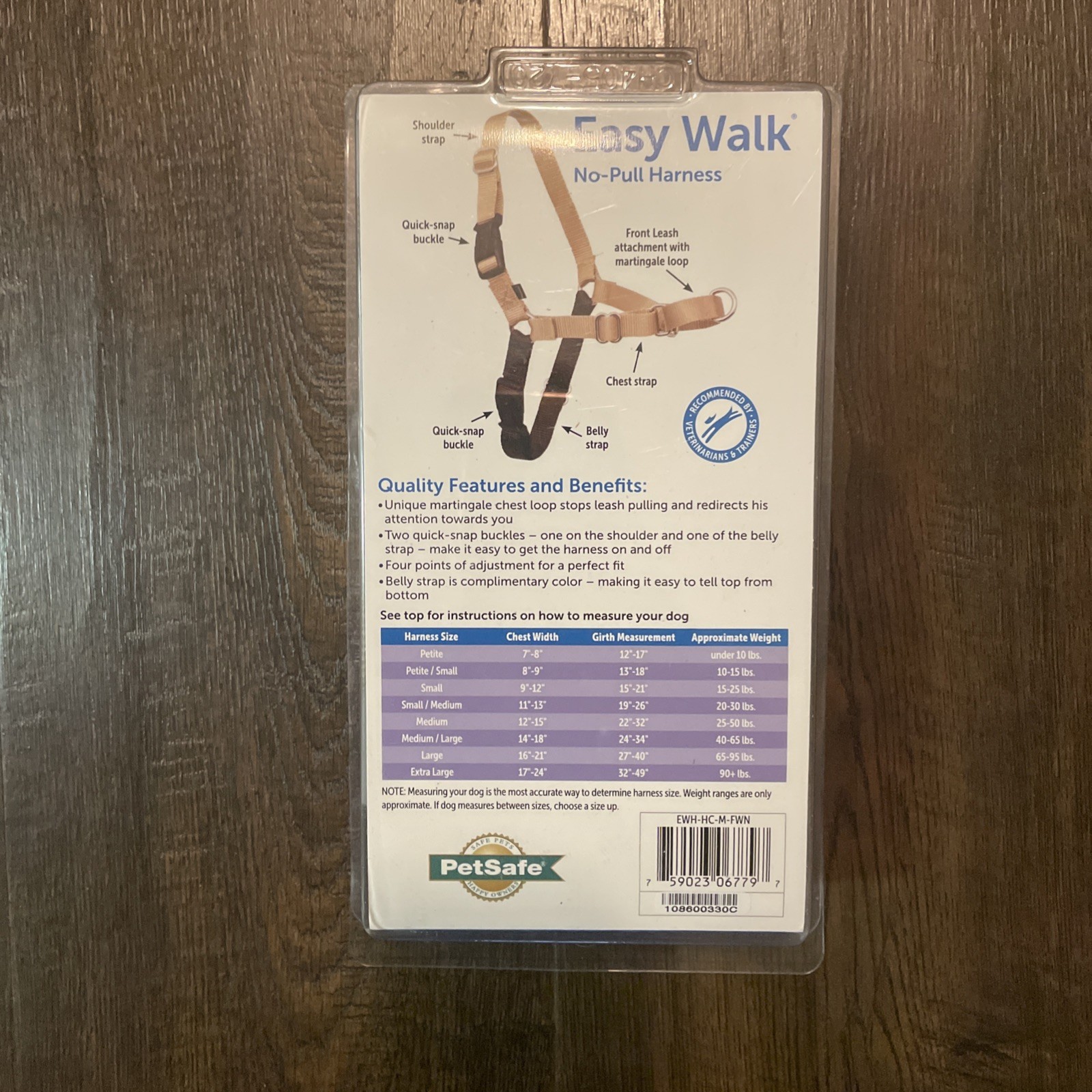 New PetSafe Easy Walk No-Pull Tan/Brown Medium Harness - Factory Sealed
