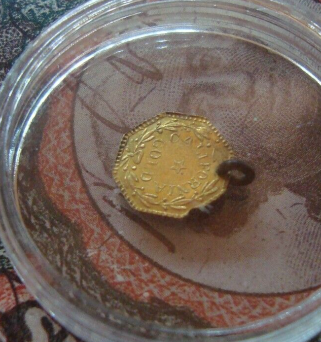 California GOLD 1852 Indian Head .50 Gold Token/Jewelry - Octagonal w/Hole