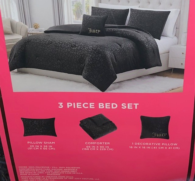 Juicy Couture Black Leopard Embossed Plush 3pc TWIN Comforter Set Soft & Cozy
