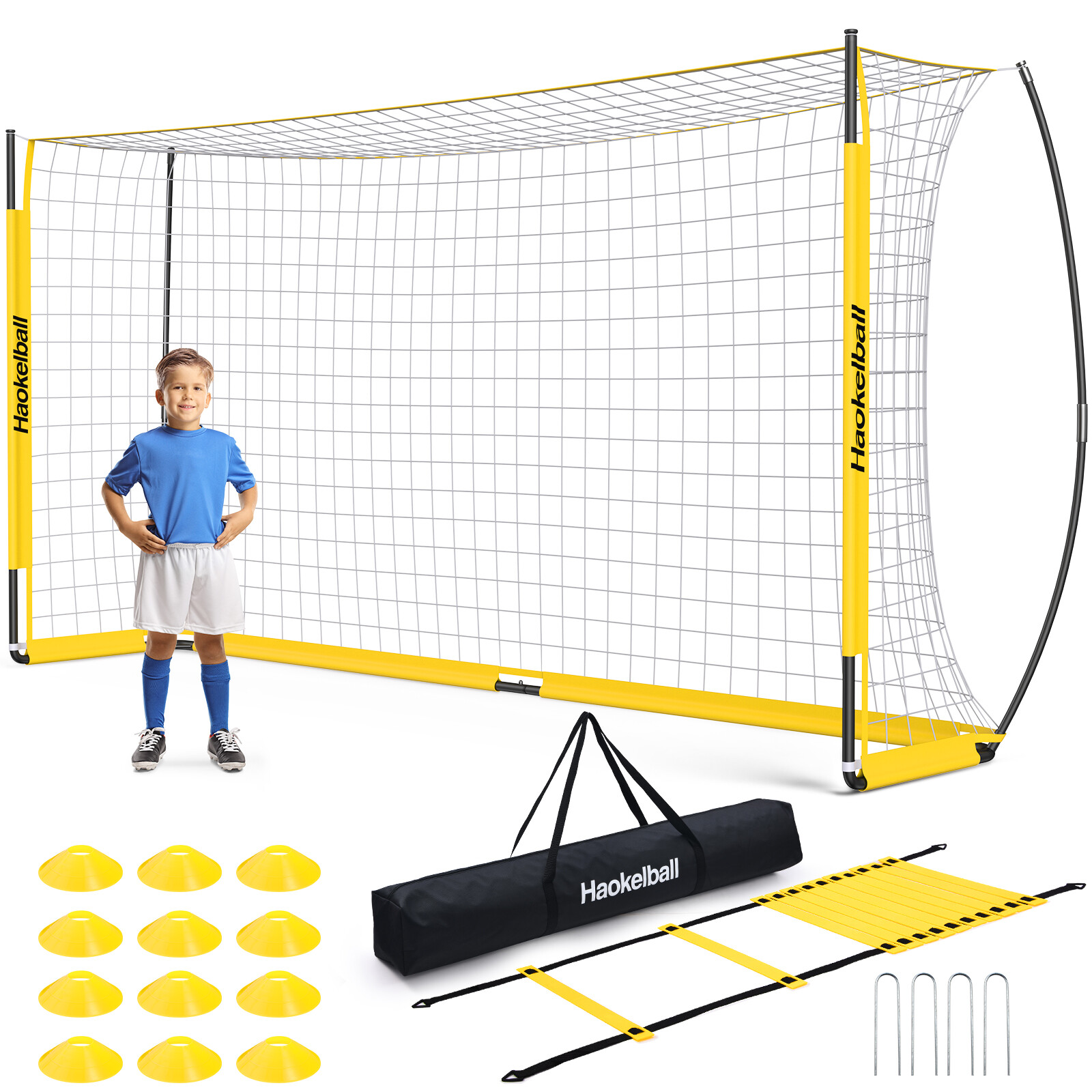 Portable Soccer Goal Net for Teens Adults 12x6FT Soccer Net with Ladder 12 Cones