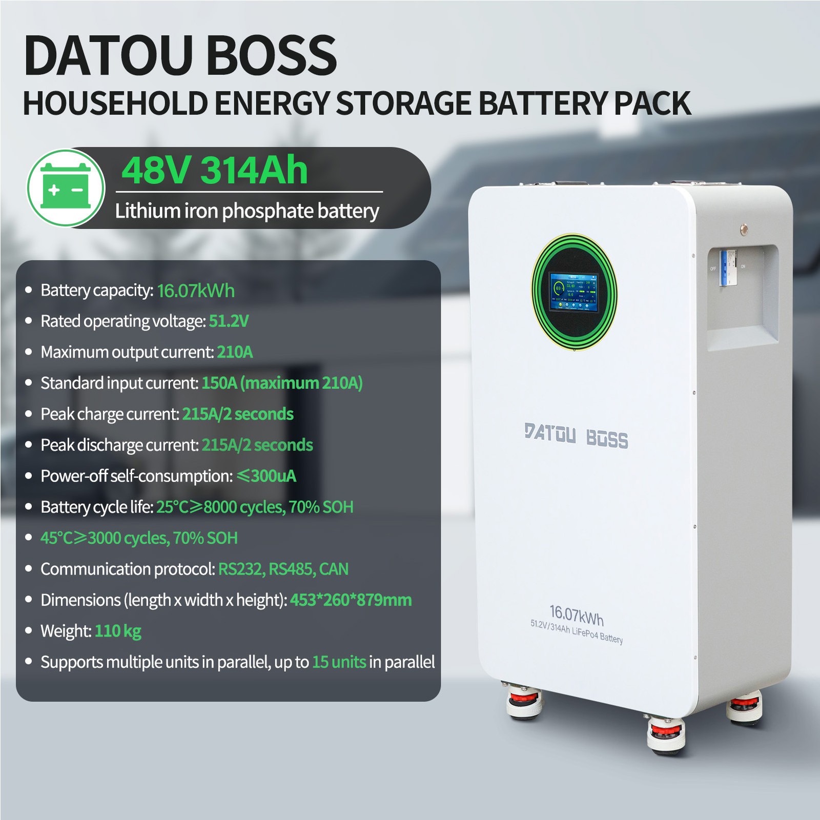48V 314Ah 16.07kWh Lithium Battery LiFePO4 Battery for RV Solar Off-grid Boat