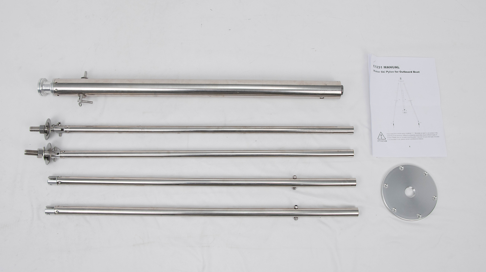 Water Ski Pylon for Outboard Boat Stainless Steel Adjustable Pole Height 33"-57"