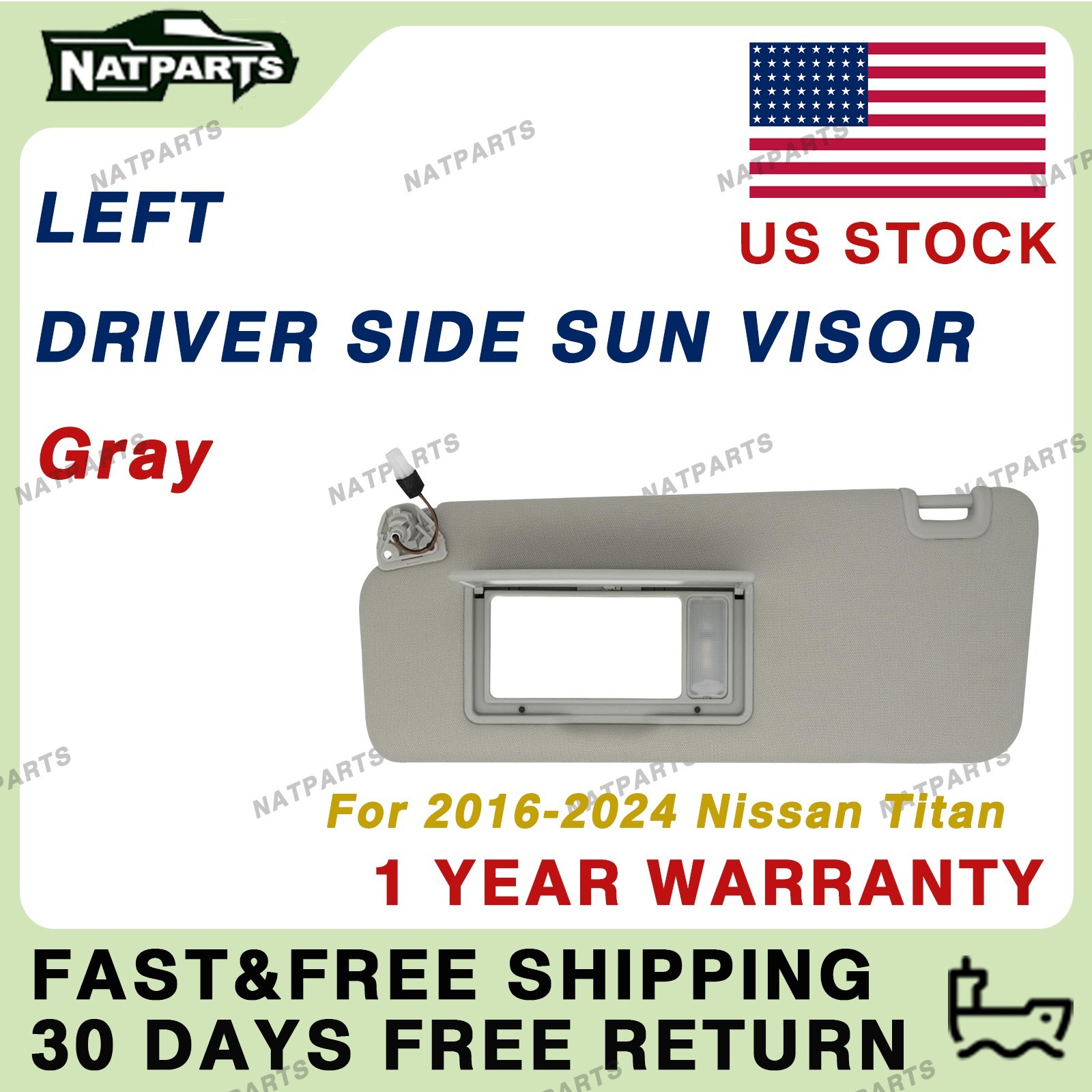 Left Driver Side Sun Visor w/ Light for Nissan Titan 2016-2024 96401-EZ70B
