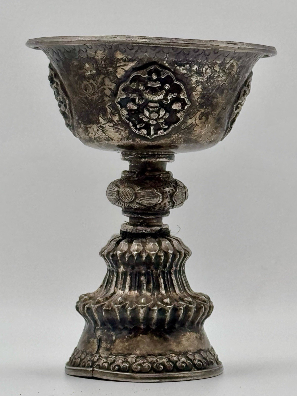 Vintage Tibetan Silver Yak Butter Lamp from Tibet
