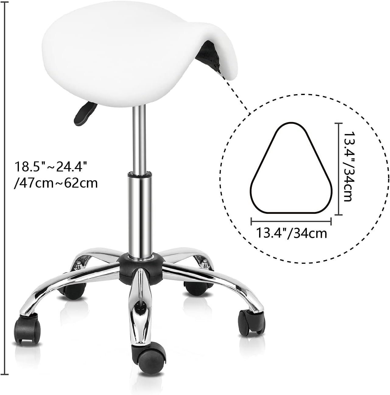 Saddle Stool Rolling Chair Stylist Cutting Stool Saddle Chair w/360°Swivel Wheel