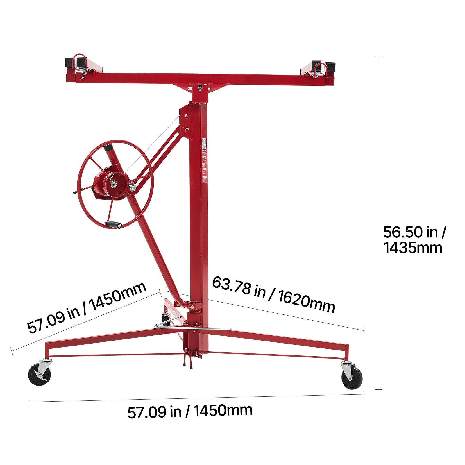 Uimoso 11ft Drywall Lifter Hoist 150 lbs Capacity Adjustable Arm Locking Wheels