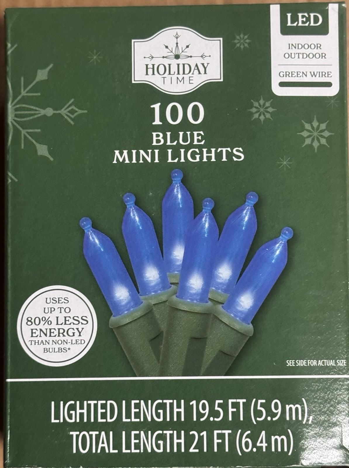 NEW 2025! Holiday Time 100-Count BLUE LED Mini Christmas Lights GREEN Wire