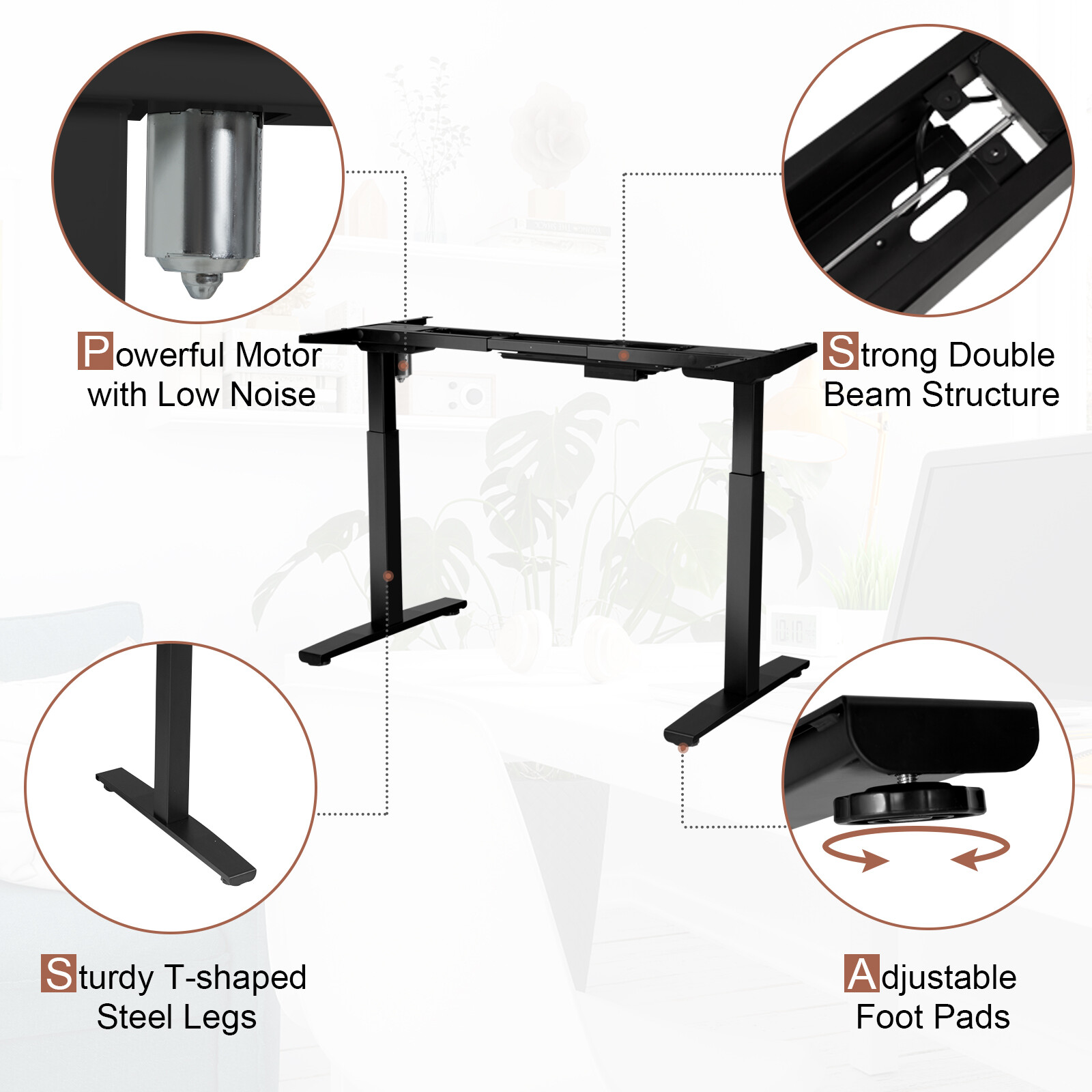 Electric Standup Desk Frame Ergonomic Sit to Stand Adjustable Workstation Base