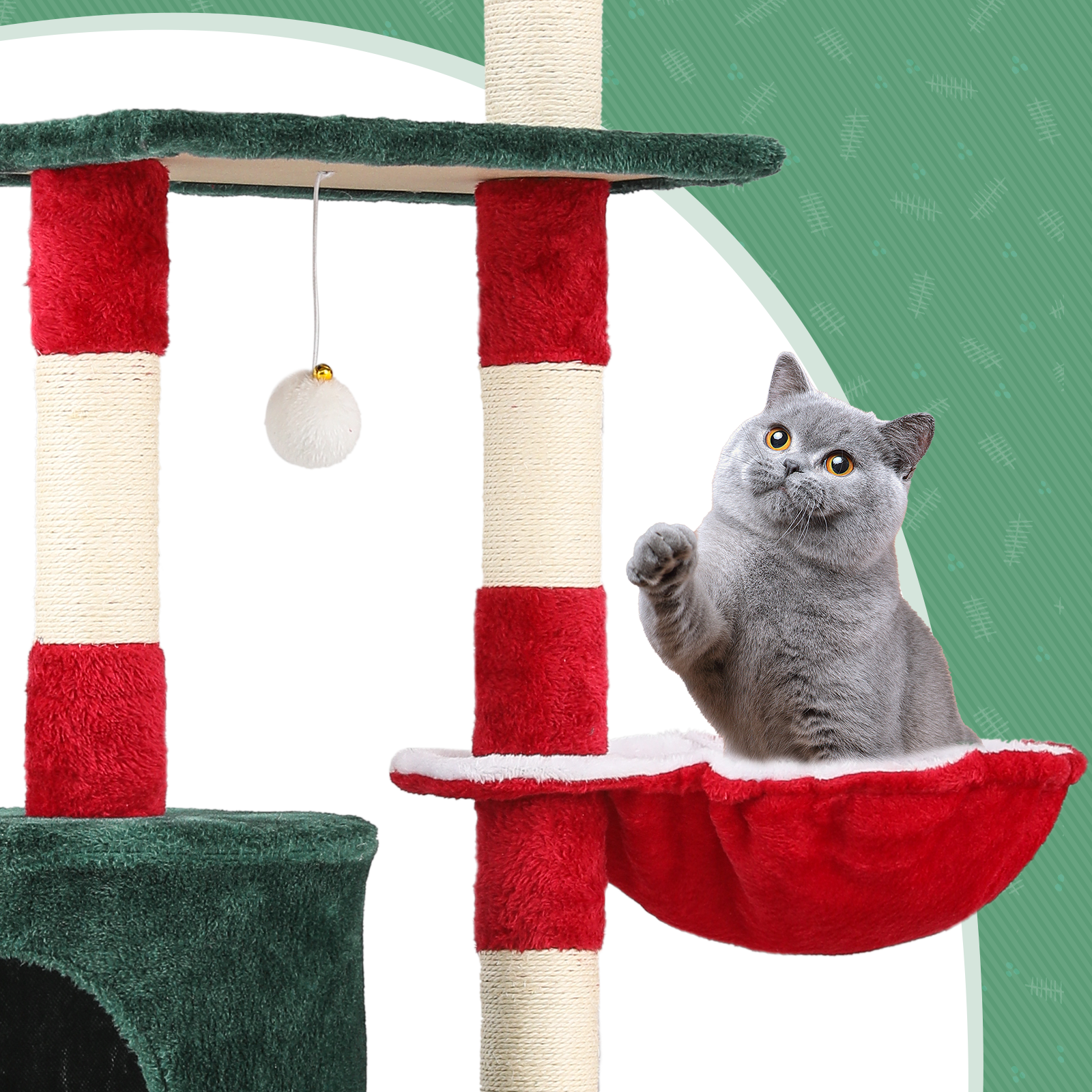 55 Inch Indoor Christmas Cat Tree Cat Tower Cat Crawl Cat Nest Party Xmas Décor