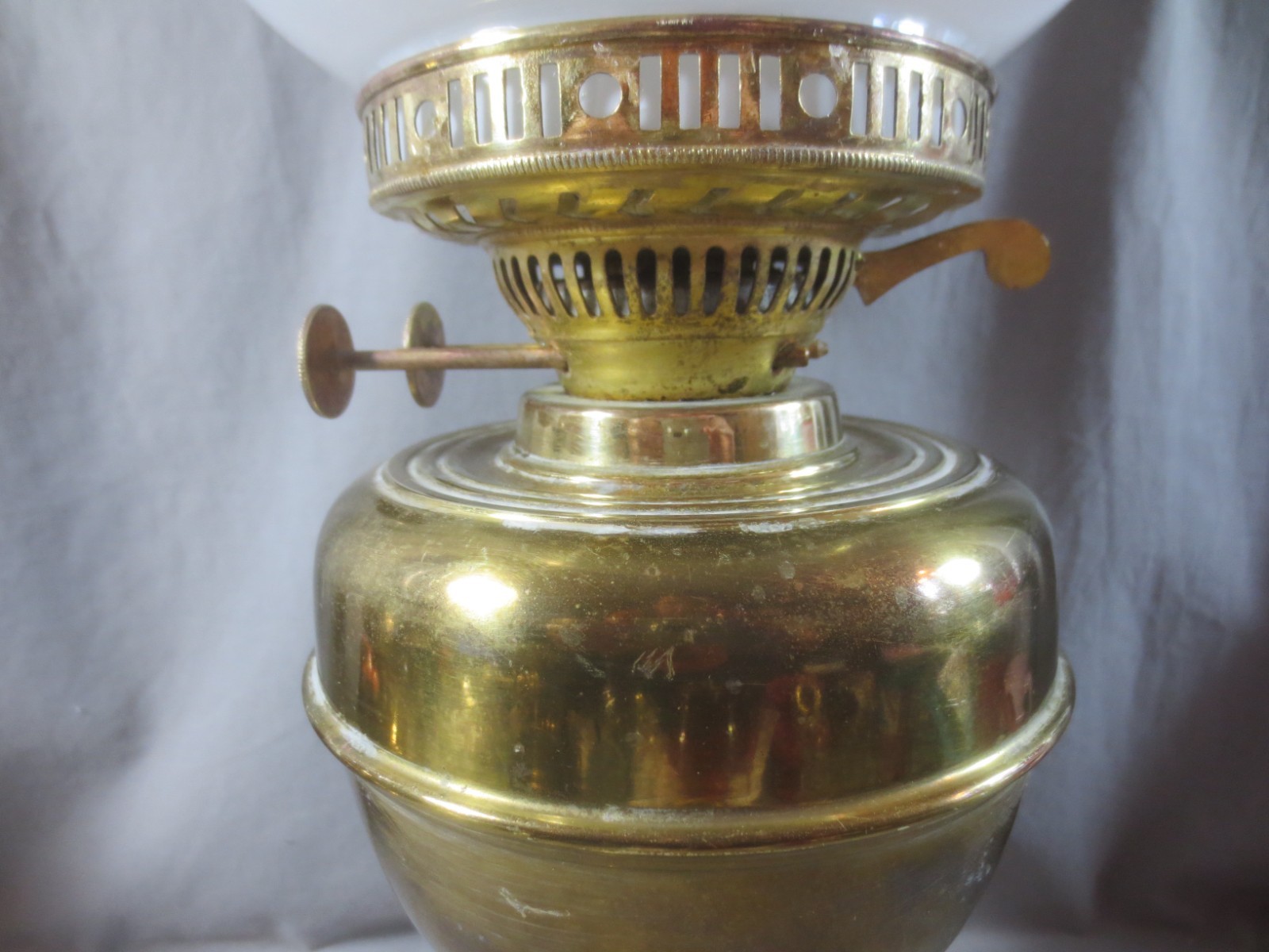 Vintage Made In England Brass Duplex Oil Lamp Chimney & Shade Shepards Hut Lamp