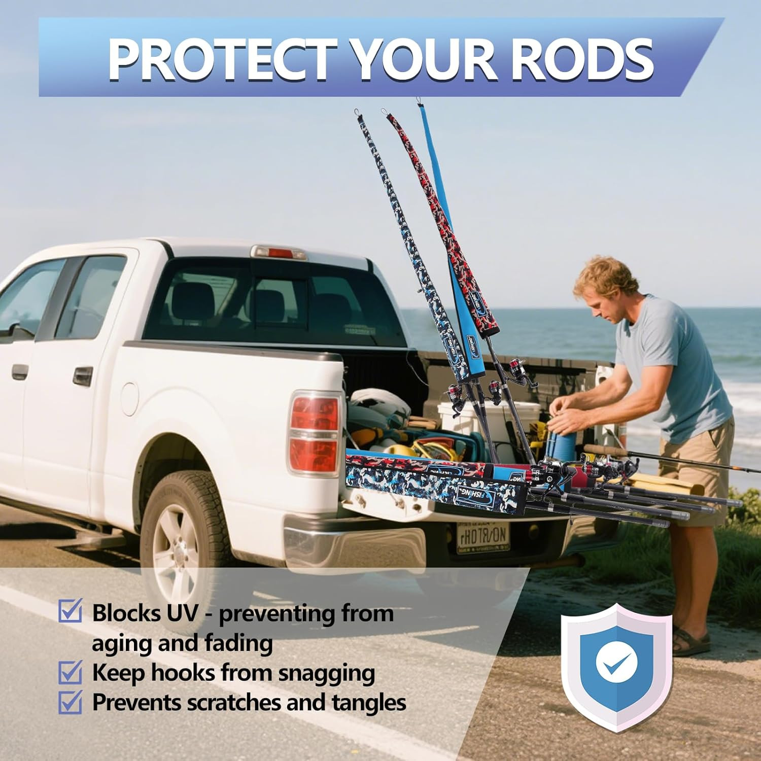 Lightproof Neoprene Fishing Rod Sleeve - Fishing Rod Cover for Storage & Transpo