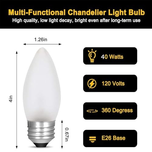 40 Watt Incandescent Light Bulbs, Medium E26 Candelabra Base Equivalent