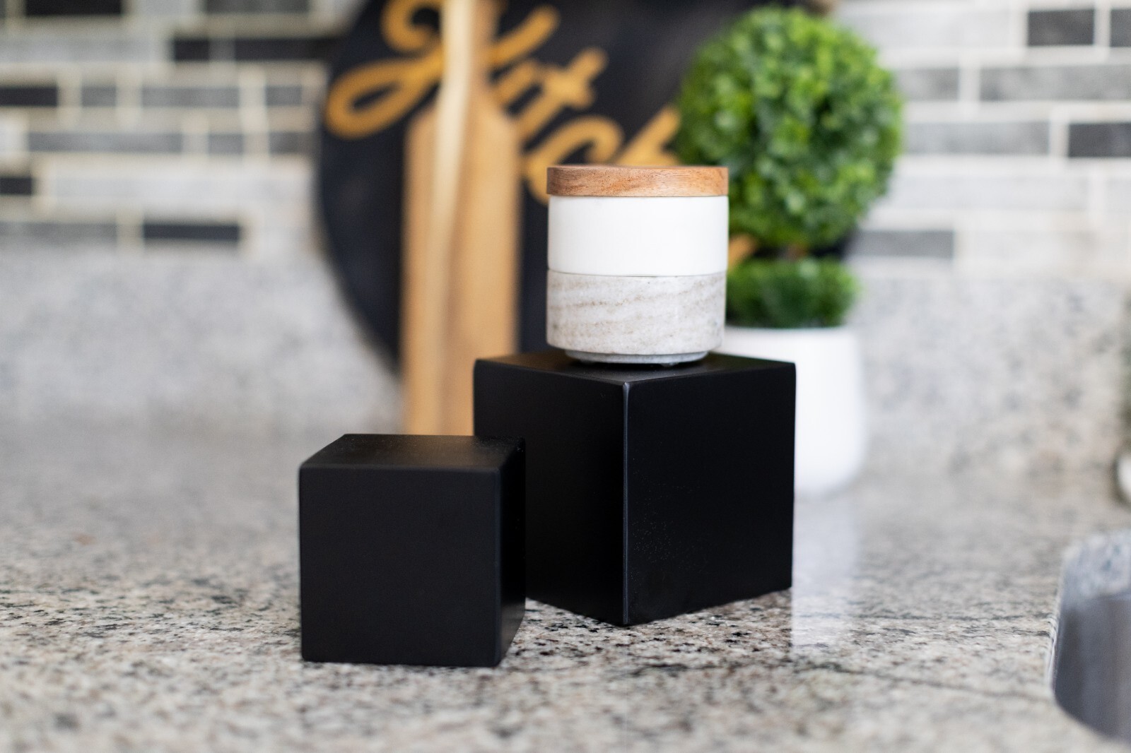 Black 3 Inch Solid Wood Block Cube 3x3x3 inches-riser, display, plant stand