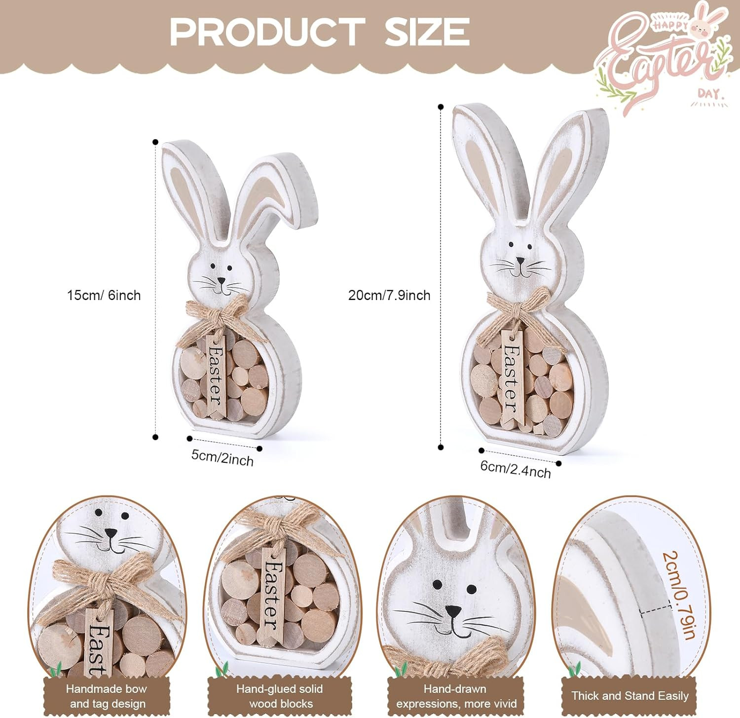 Easter Decorations, 2Pcs Easter Table Decorations for Home,Farmhouse Retro Woode