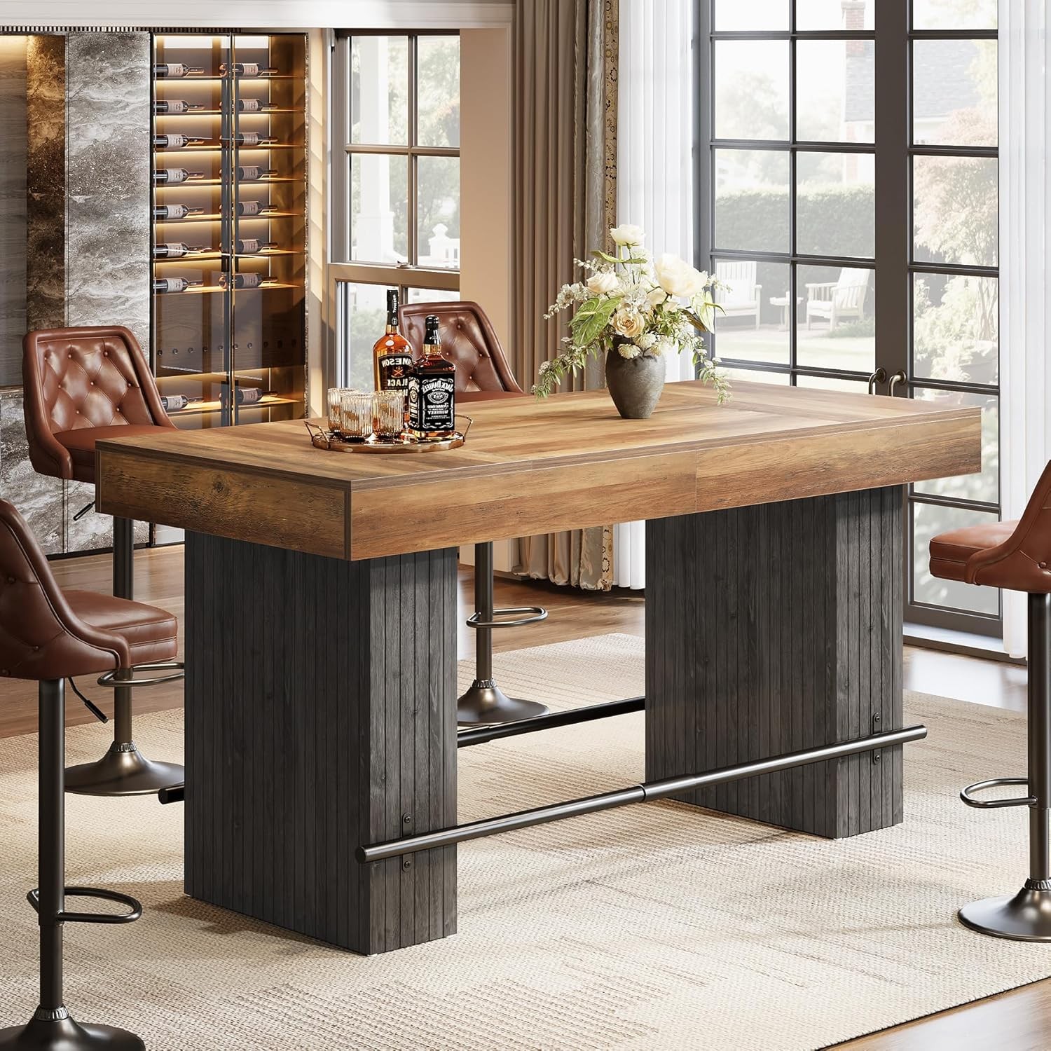 62.2-Inch Dining Table for 4-6,High Top Kitchen Pub Bar Island with Footrest