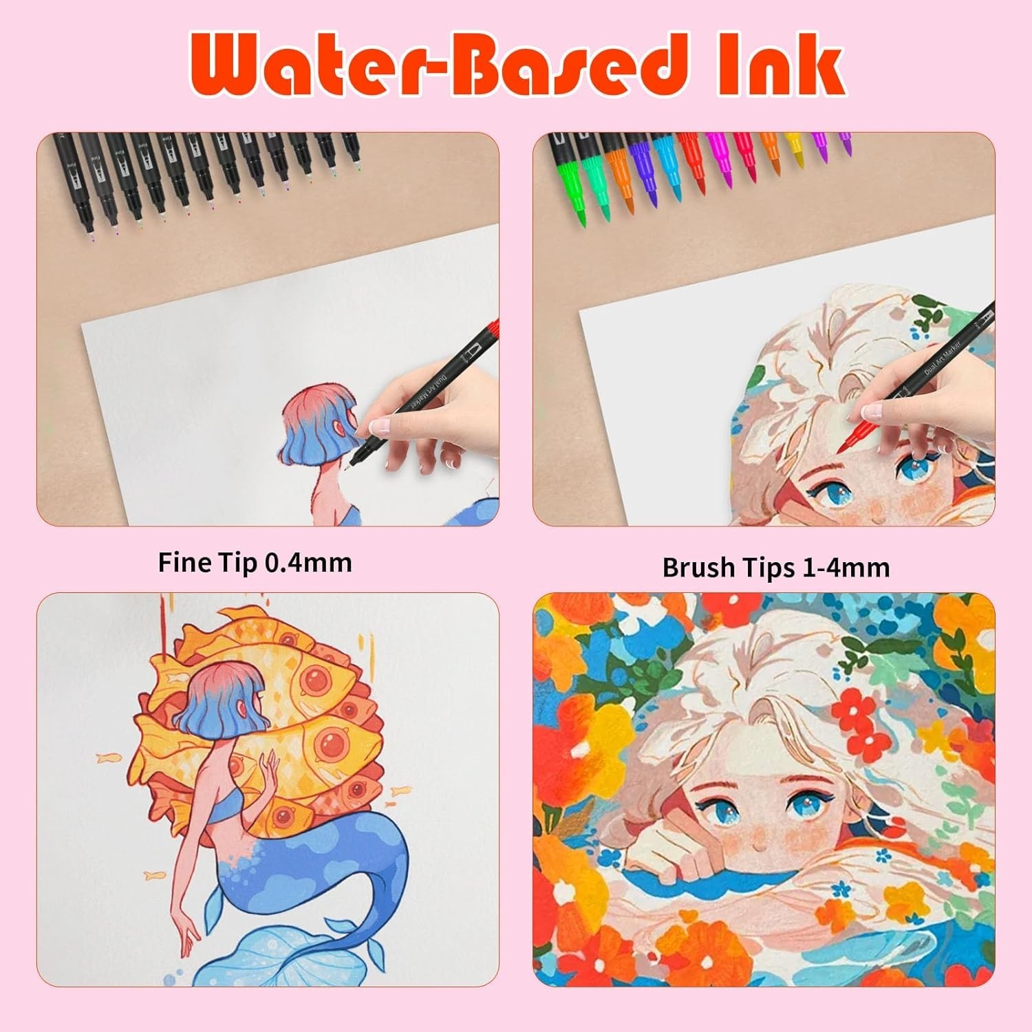 72 Colors Acrylic Paint Markers, Dual Tip Acrylic Paint Pens with Brush Tip & Fi