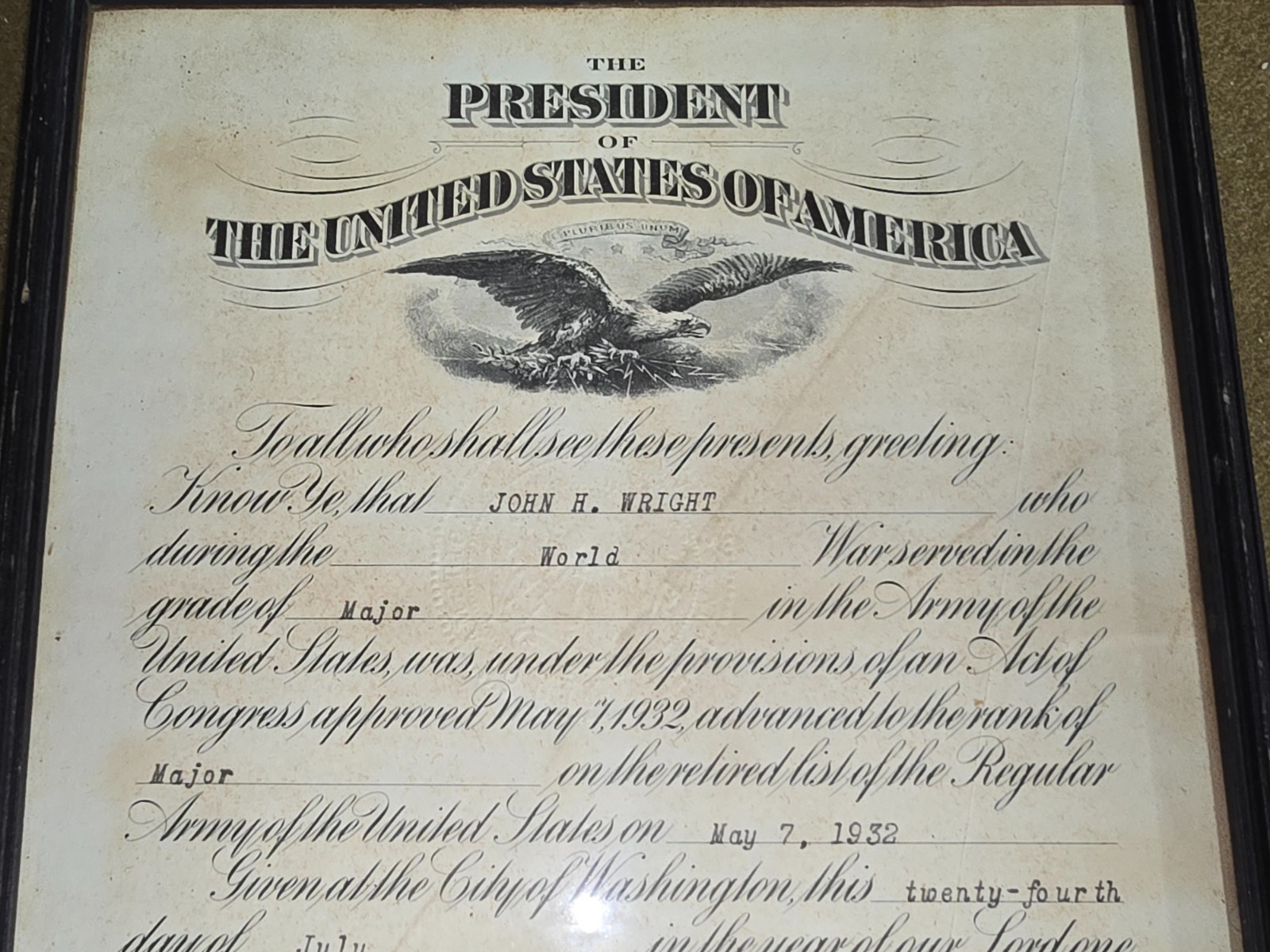 WWI Post WWI Advancement Certificates Named to John H. Wright