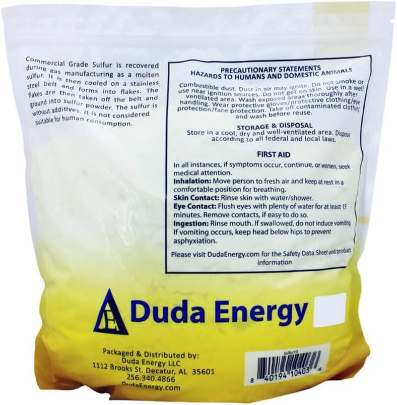 Duda Energy Commercial Grade Sulfur Powder, 99.5+% Purity