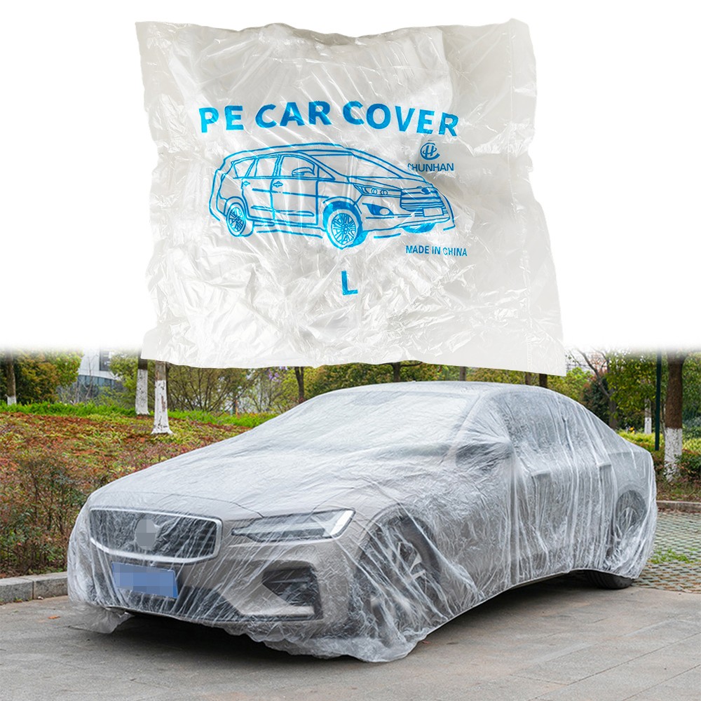 1pc Clear Plastic Temporary Universal Disposable Car Cover Rain Dust Garage