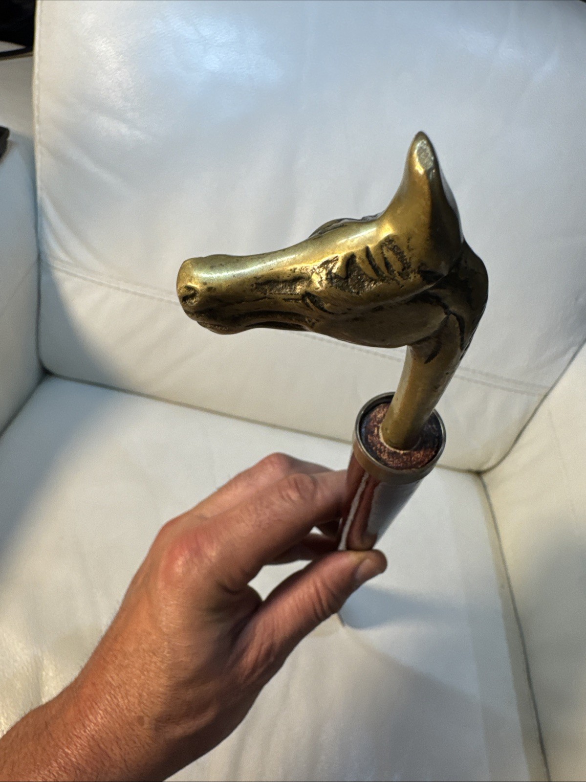 Vintage Brass Horse Head Shoe Horn 20” Wooden Handle Long Shoe Horn