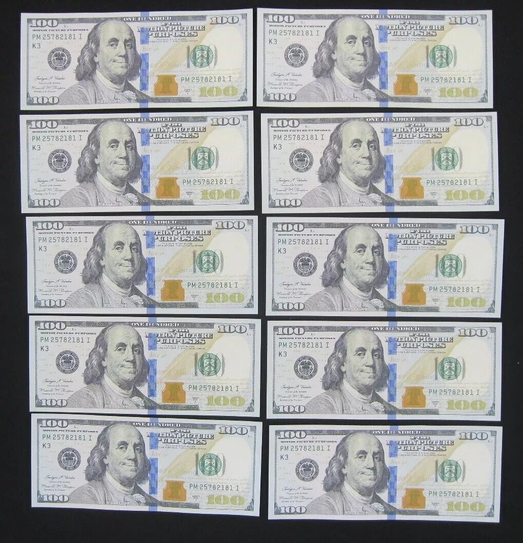 10 PCS • Motion Picture Money • $100 Bills COPY MONEY (FREE SHIPPING)