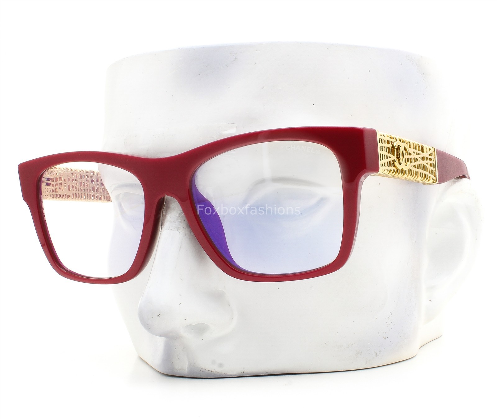 Chanel Blue Light Glasses ch3478SA Dark Red Gold Jewel Tweed 51mm with Case