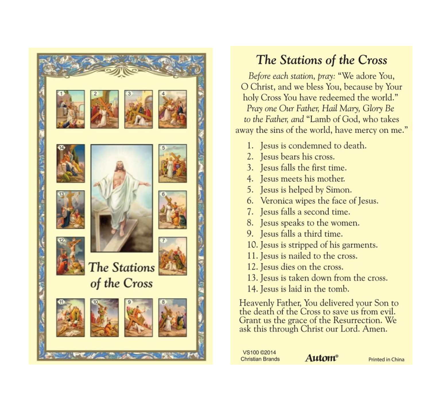(2 copies) The Stations of the Cross Prayer Holy Card Lent Easter Catholic
