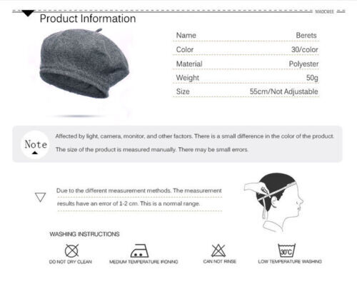 New Warm French Style Lightweight Casual Classic Beanie Solid Color Wool Beret