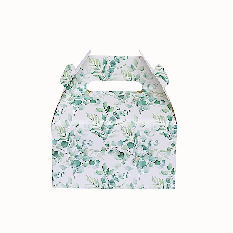 25 WHITE GREEN Tote Party Favor BOXES Floral Printed Candy Gift Holders Events