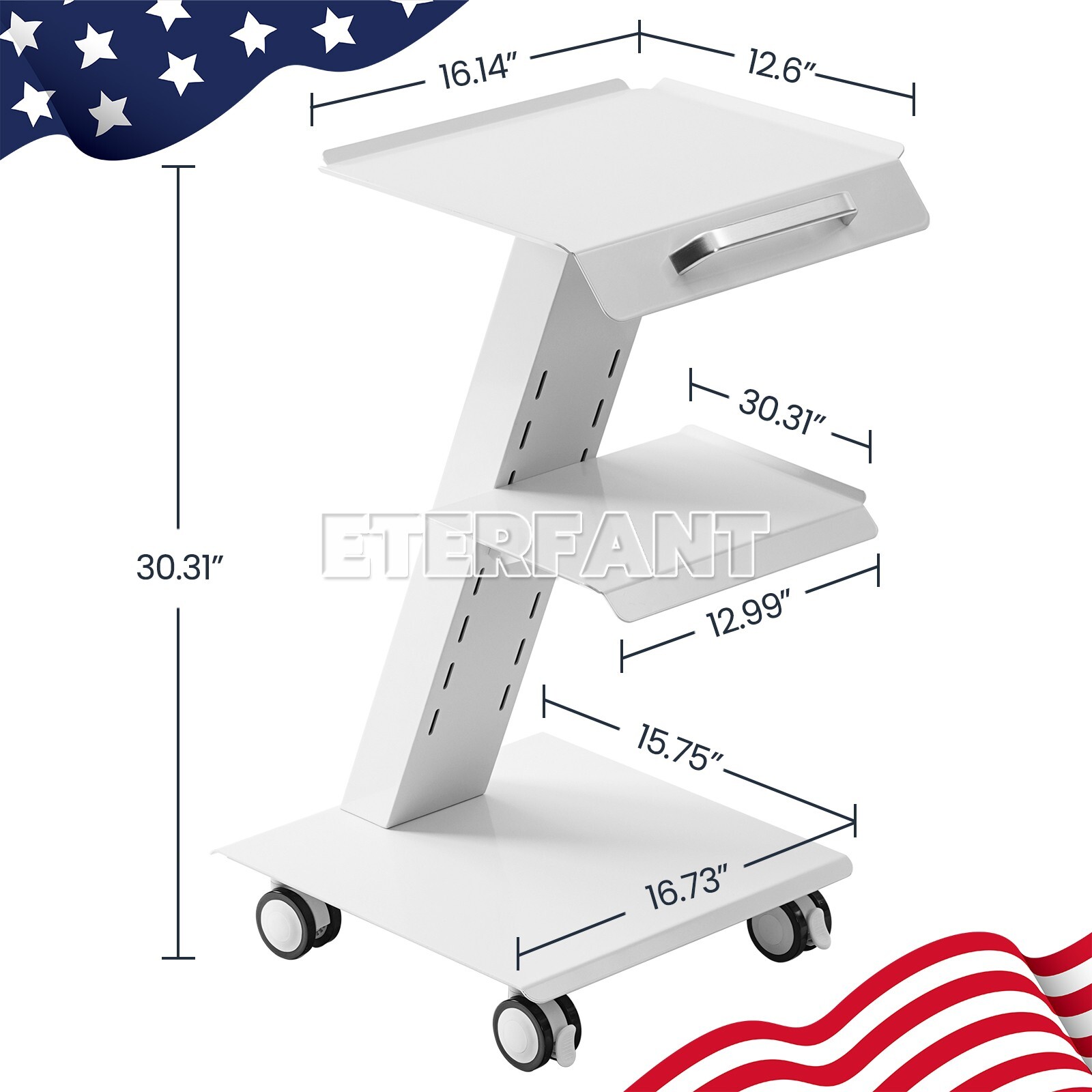 Dental Trolley Mobile Medical Tool Cart Lab Stand 4 Casters Three Layer Serving