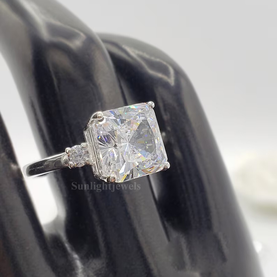 5 Ct Certified Radiant Cut Off White Treated Diamond 925 Silver Ring Great Shine