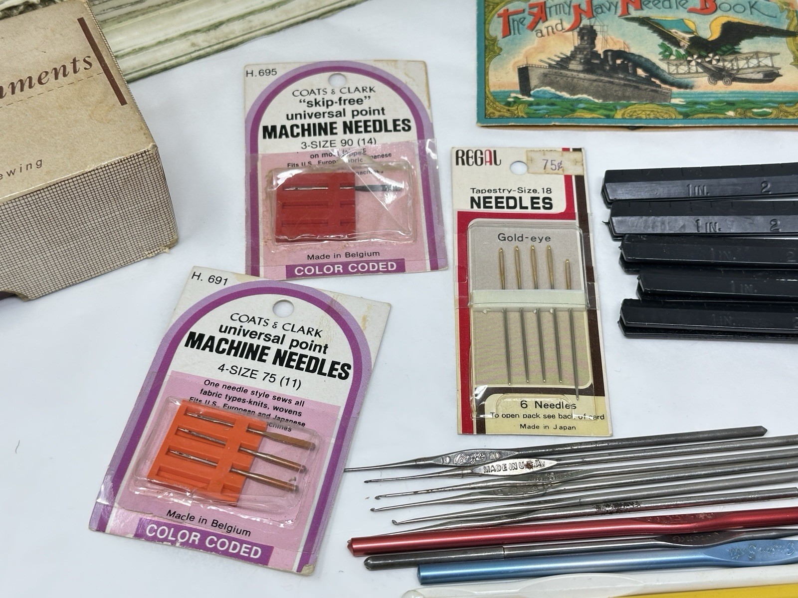 Vintage Max Klein Sewing Box Faux Wood Plastic Storage with Contents Supplies