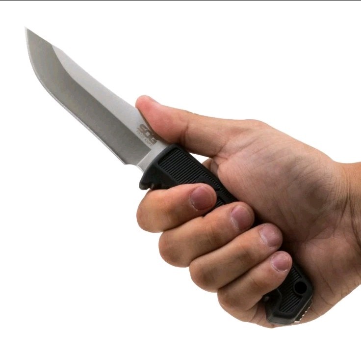 SOG Field Fixed Blade Knife 7Cr17MoV Steel Full Tang w/ Sheath Black TPR 4"