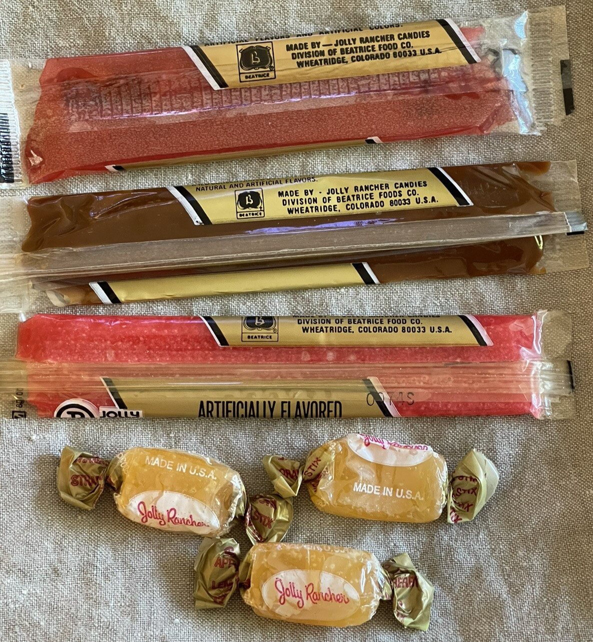 Vintage JOLLY RANCHER STIX CANDY Lot Of 6 NOS Fire Strawberry Caramel STIX Bu