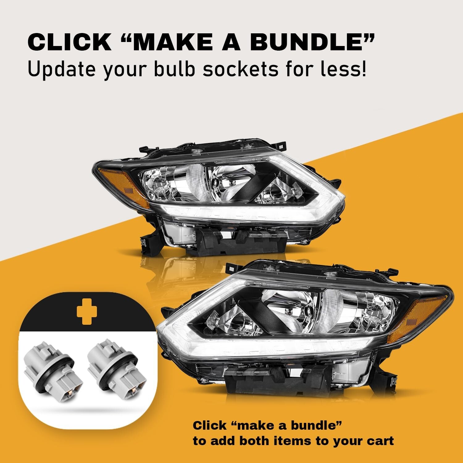 WEELMOTO Headlights For 2014-2016 Nissan Rogue Halogen LED DRL Lamps Left+Right