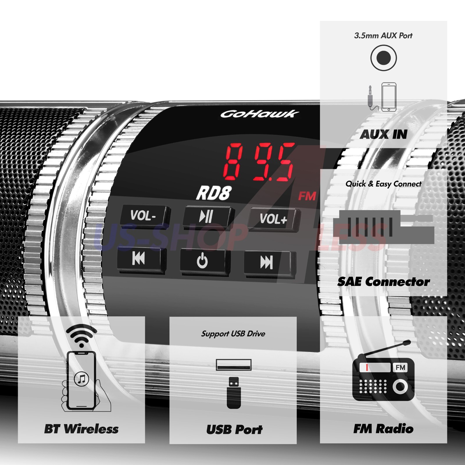 Waterproof Bluetooth Motorcycle Stereo Speakers Soundbar Audio System 4 Wheeler