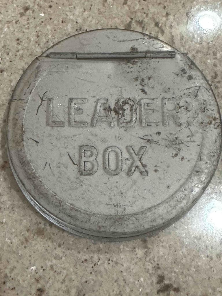 Vintage Aluminum 4" LEADER BOX Embossed Lid For Fly Fishing Leader Line