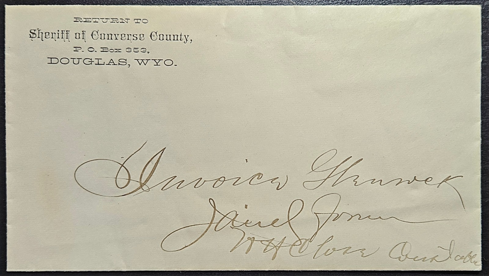 Converse County Sheriff Advertising Douglas WY W/receipt Glenrock Jail c1890s