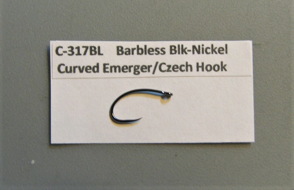 50 Curved Emerger/Nymph/Czech Hooks C-317BL Straight eye Barbless Black-Nickel