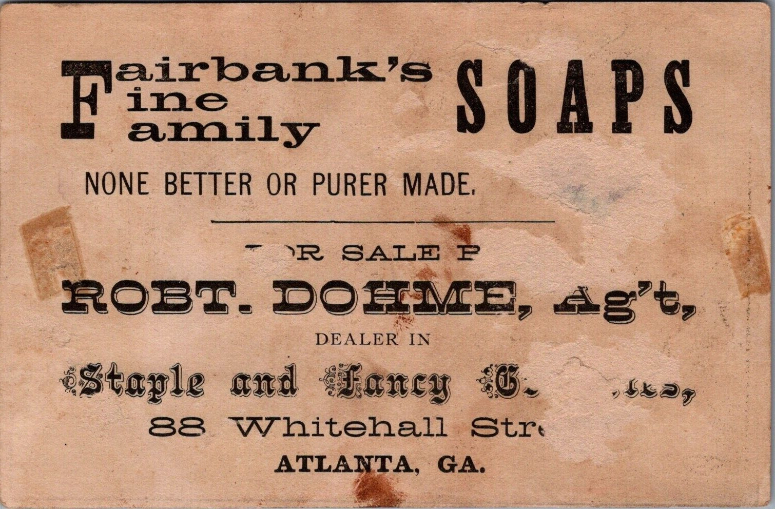Fairbanks Fine Family Soaps Robt Dohme Atlanta Georgia Over Garden Wall LPV1