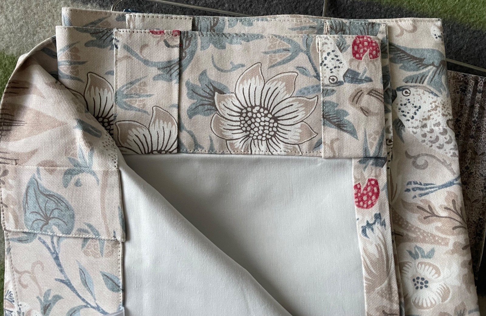 NEW William Morris 2pc BLACKOUT Strawberry Thief Hessian Window Curtain 50"x96"