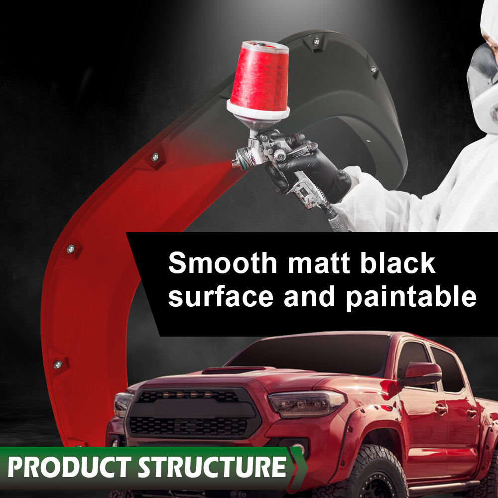 4pcs Fit For 16-22 Toyota Tacoma Pocket Rivet Style Fender Flares Smooth Black