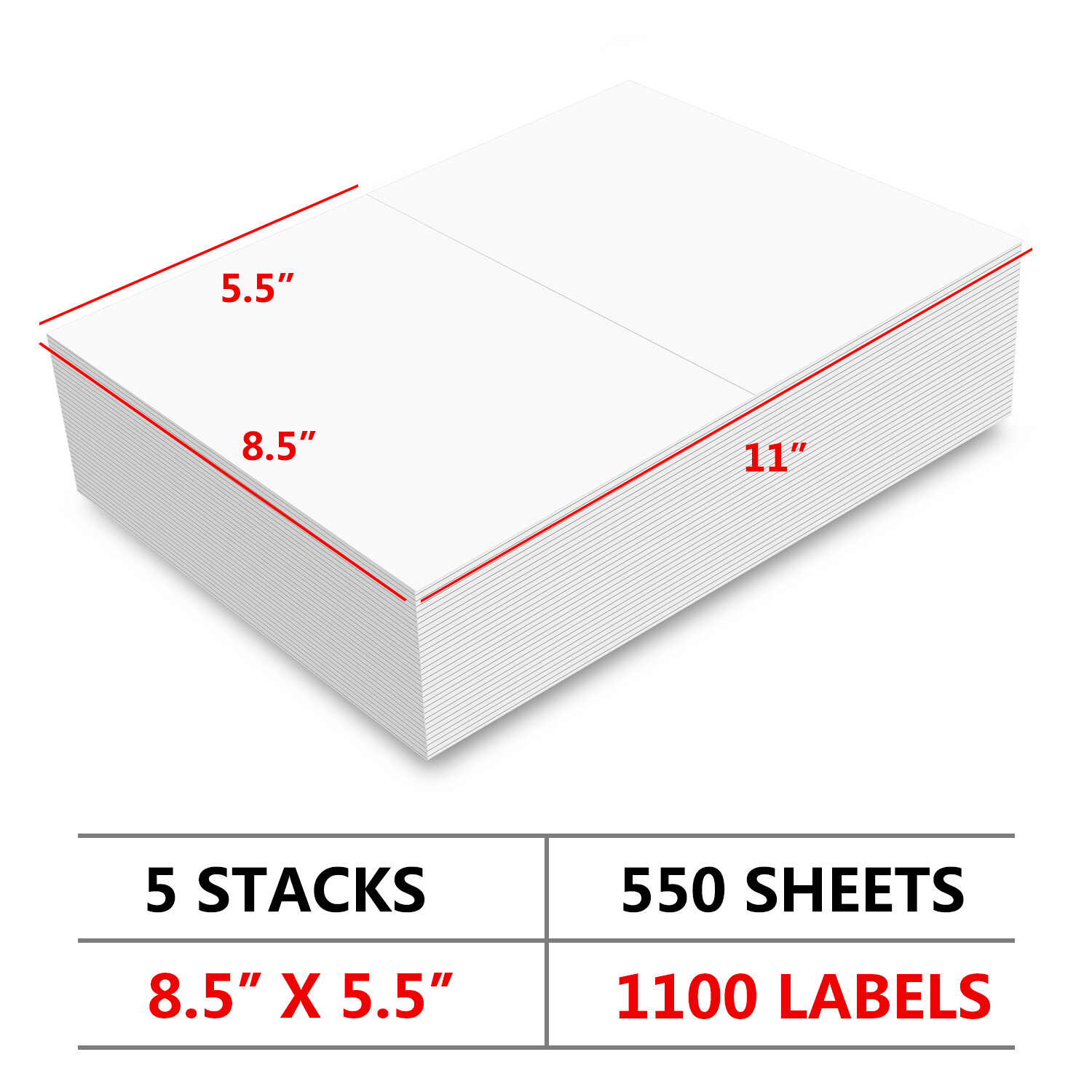 1100 Premium 8.5"X 5.5" Self Adhesive Shipping Labels Half Sheet for Laser