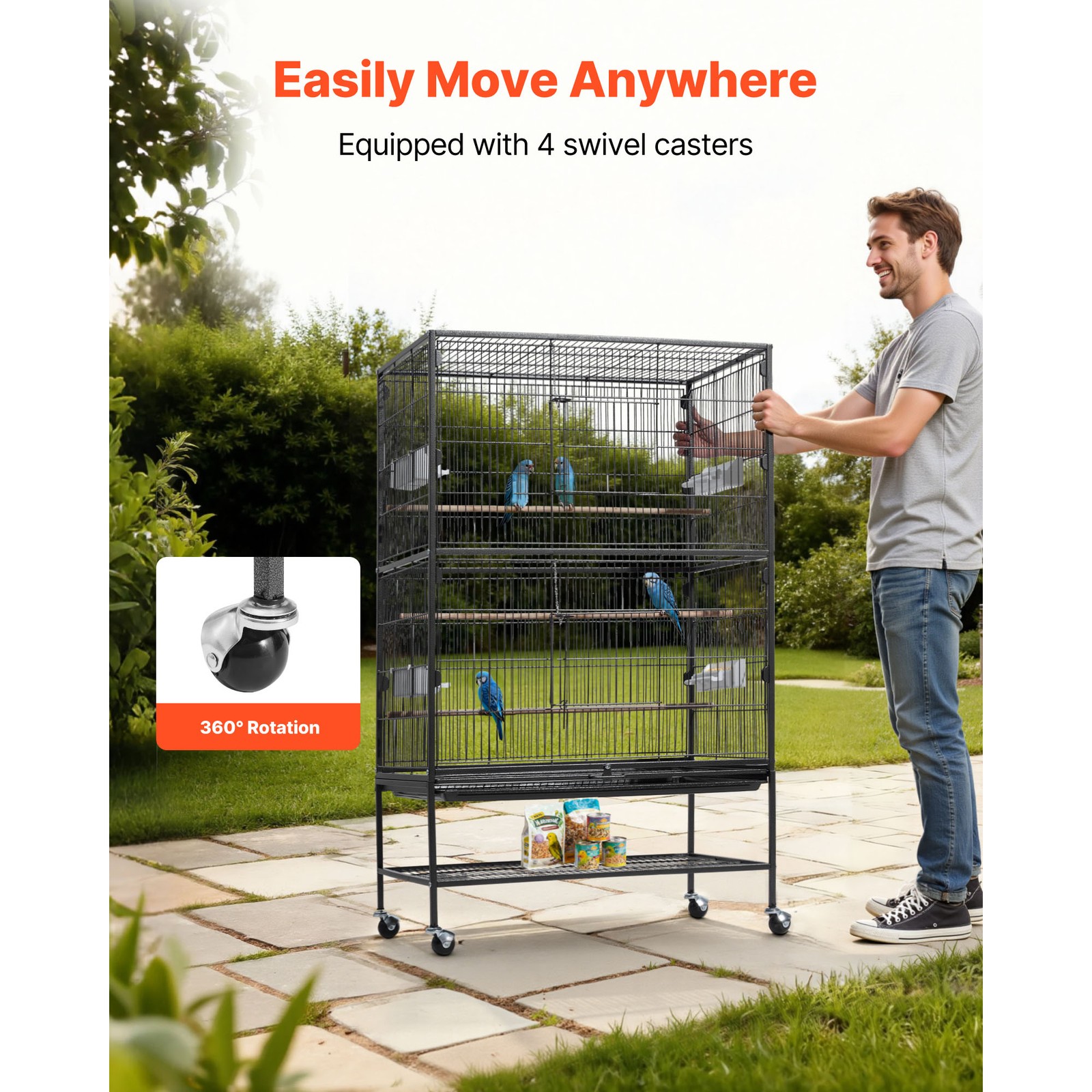 Uimoso Bird Flight Cage 31.5 x 20.5 x 52 inch Wrought Iron with Perches