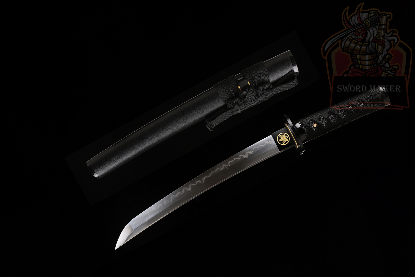 Black T10 Steel Clay Tempered Japanese Samurai Short Sword Real Hamon 20'' Tanto