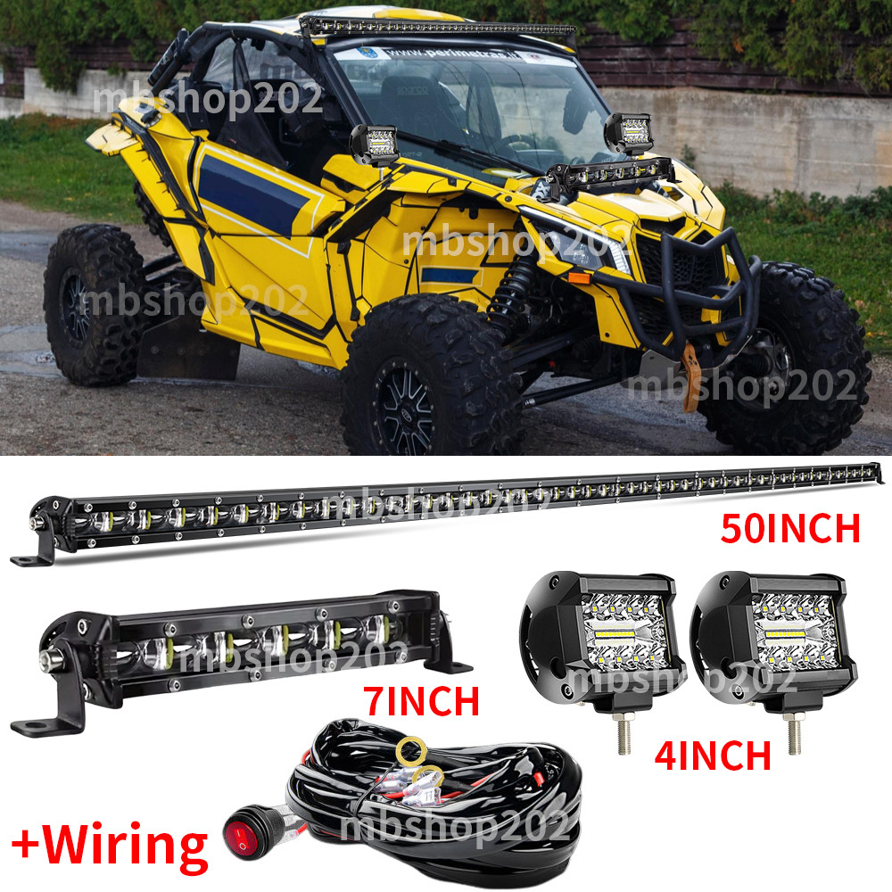 Fit Can-Am Maverick X3 Roof 6D 50" +7" LED Light Bar+4" Dual Color Pods Wire Kit