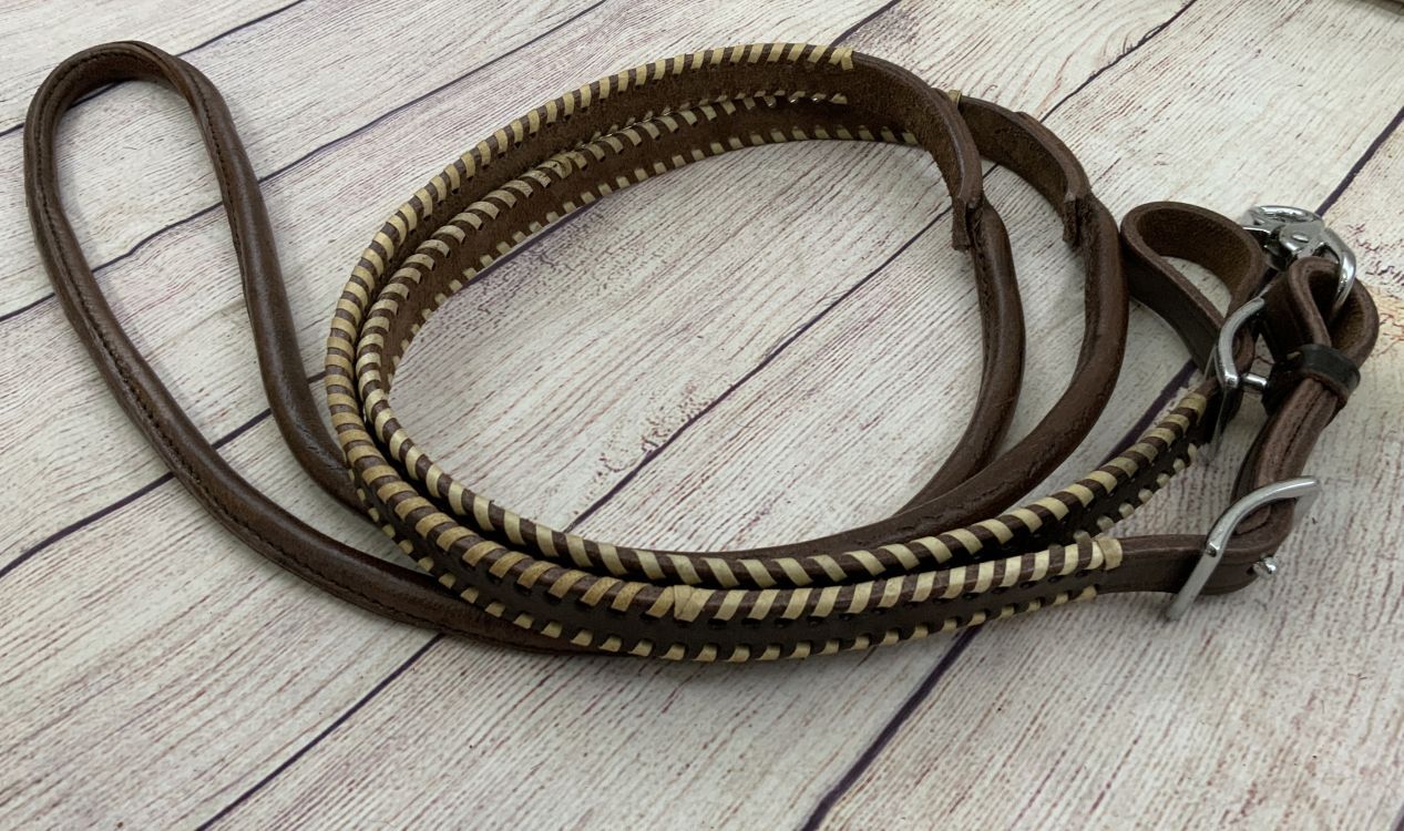 Showman Leather Rawhide Whipstitch Roping Reins