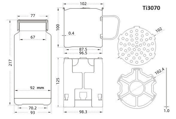 Keith Titanium Ti3070 Nesting Camp Set - Plastic-Free Bottle, Mug & Wood Stove