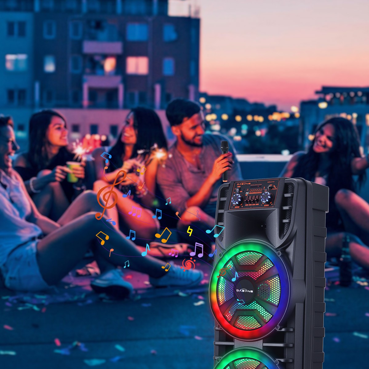 12'' Dual Portable Bluetooth Speaker Subwoofer FM Heavy Bass Sound Karaoke W/Mic