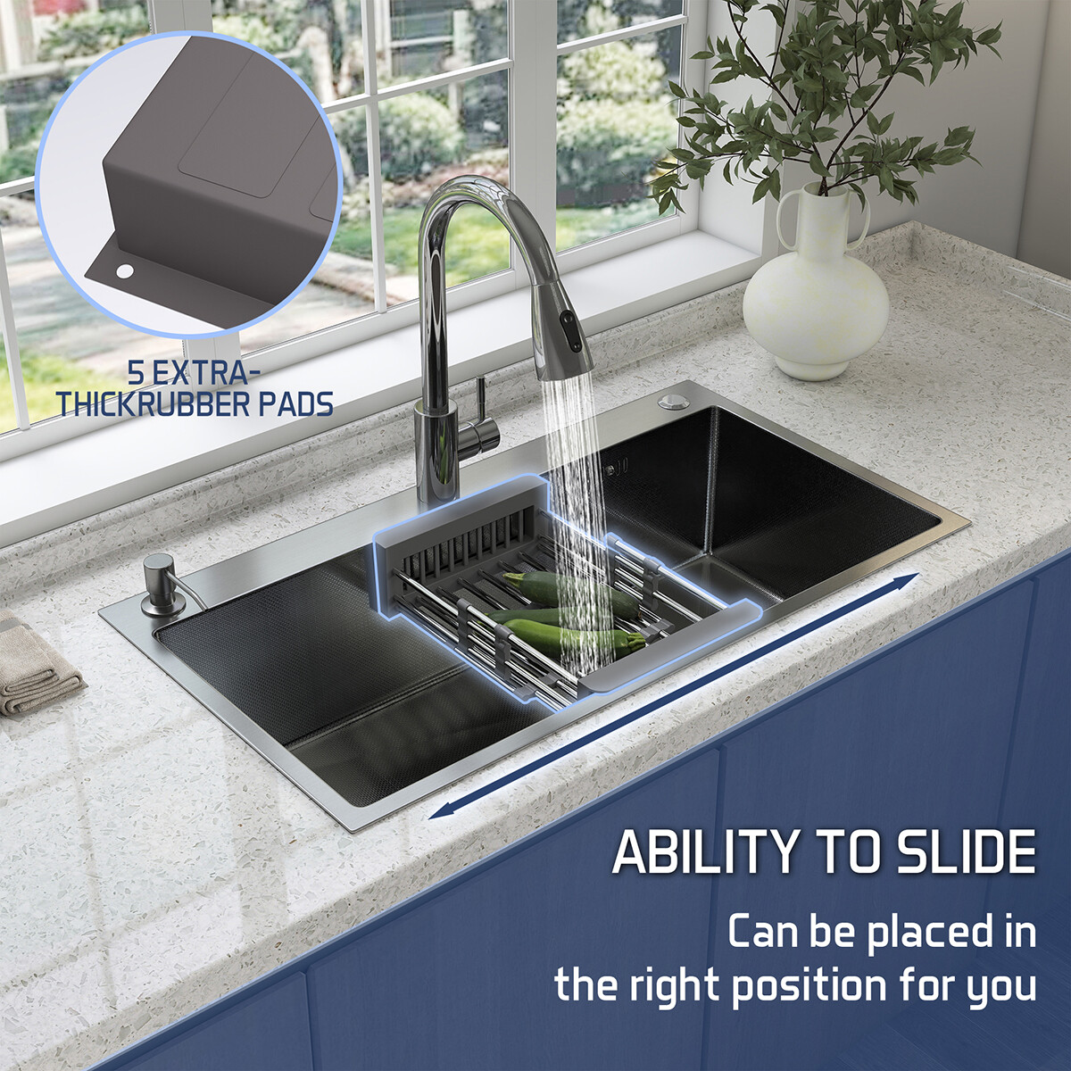 Drop In Kitchen Sink Stainless Steel Single Bowl Sinks with Faucet 28/30/32 Inch